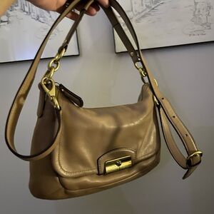 Coach Tan Leather Shoulder Bag with Gold Accents